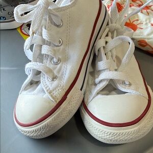 Converse White Canvas Kids Lace-Up Sneakers with Red Stripe
